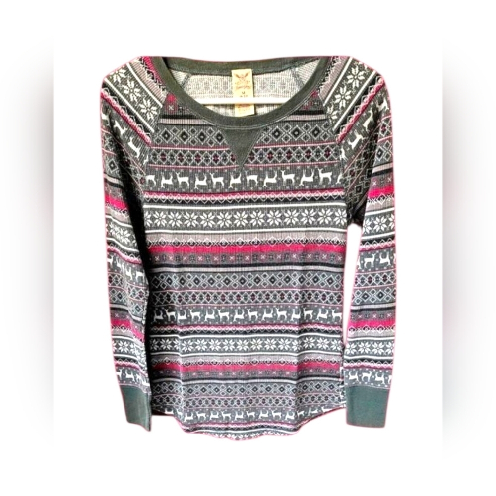 Faded Glory Women's warm thermal long sleeve winter Print top NEW